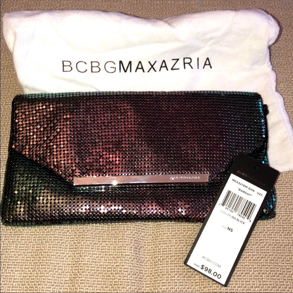 BCBGMAXAZRIA Bardot Metal Mesh IRIDESCENT Clutch🌈